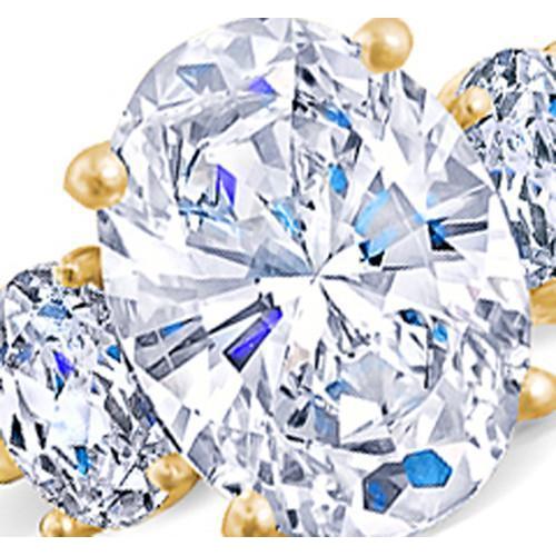 Bague de fiançailles diamant taille ovale 3 pierres en or jaune 3.50 carats - HarryChadEnt.FR