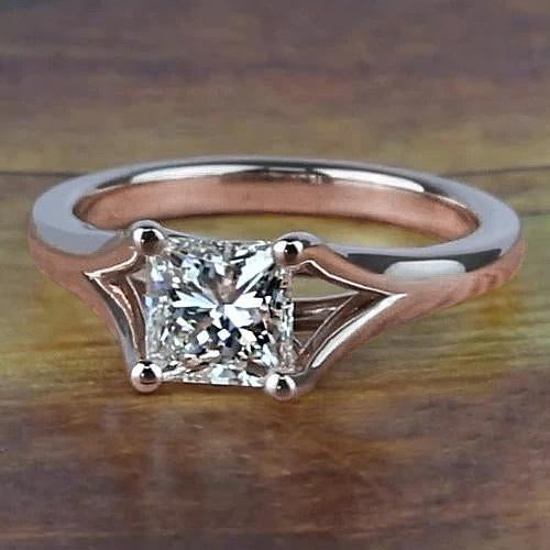 Bague de fiançailles diamant taille princesse en or rose 14 carats 1 carat. tige fendue - HarryChadEnt.FR