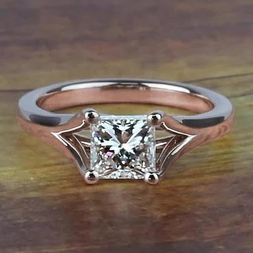Bague de fiançailles diamant taille princesse en or rose 14 carats 1 carat. tige fendue - HarryChadEnt.FR