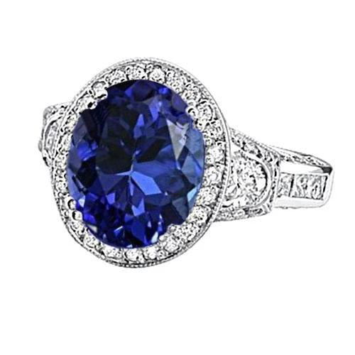 Bague de fiançailles diamant tanzanite ovale 5.40 carats or blanc 14K - HarryChadEnt.FR