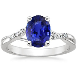 Bague de fiançailles diamant tige fendue taille ovale saphir bleu 3 carats