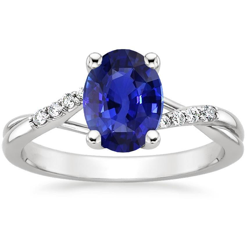 Bague de fiançailles diamant tige fendue taille ovale saphir bleu 3 carats - HarryChadEnt.FR