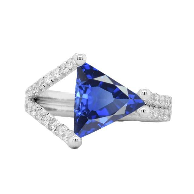 Bague de fiançailles diamant trillion saphir tige fendue 3 carats - HarryChadEnt.FR