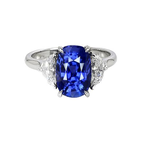 Bague de fiançailles diamant trois pierres et saphir bleu Or 8 carats 14K - HarryChadEnt.FR