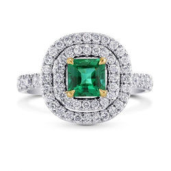 Bague de fiançailles diamant vert émeraude deux tons 3.70 carats