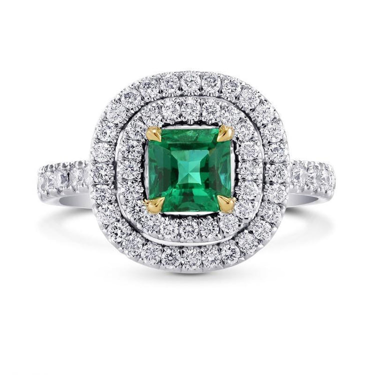 Bague de fiançailles diamant vert émeraude deux tons 3.70 carats - HarryChadEnt.FR