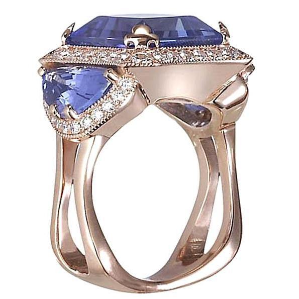 Bague de fiançailles diamants ronds tanzanite 6.01 ct or blanc 14K - HarryChadEnt.FR