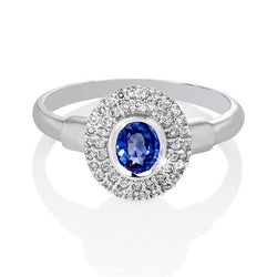 Bague de fiançailles diamants saphir Sri Lanka taille ovale de 2.40 ct