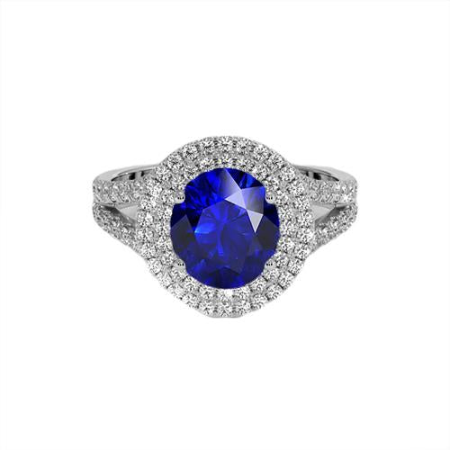 Bague de fiançailles double halo Ceylan saphir 6.75 carats bijoux dames - HarryChadEnt.FR