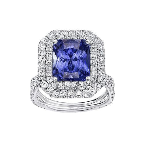 Bague de fiançailles double halo diamant or saphir tige fendue 4 carats - HarryChadEnt.FR