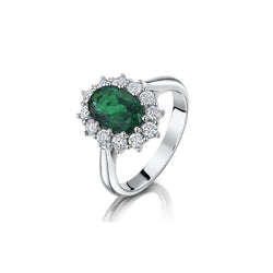 Bague de fiançailles émeraude verte avec diamants 3.50 carats or blanc 14K