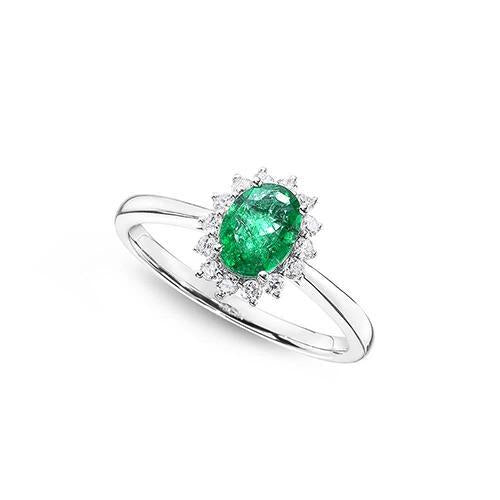 Bague de fiançailles émeraude verte et diamants de 6.75 carats en or blanc 14 carats - HarryChadEnt.FR