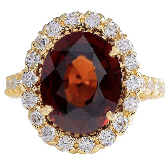 Bague de fiançailles en grenat avec diamants de 11.25 ct en or jaune 14K - HarryChadEnt.FR