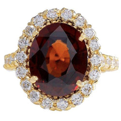 Bague de fiançailles en grenat avec diamants de 11.25 ct en or jaune 14K
