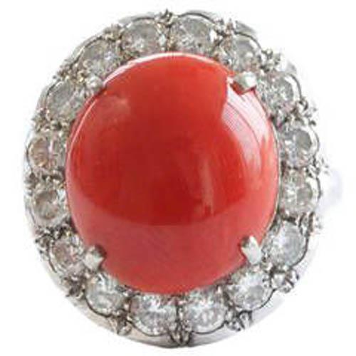 Bague de fiançailles en or blanc 14K 14.50 ct avec corail rouge et diamants - HarryChadEnt.FR