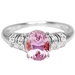 Bague de fiançailles en or blanc 14K 16.75 carats Kunzite rose avec diamant