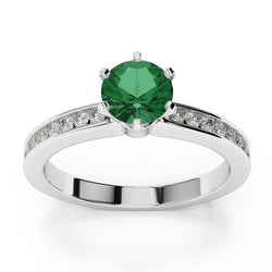 Bague de fiançailles en or blanc 14K 3.40 ct. émeraude verte et diamants