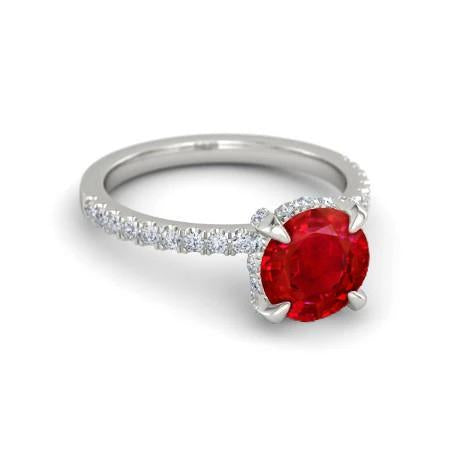 Bague de fiançailles en or blanc 14K rubis et diamants 3.80 carats - HarryChadEnt.FR