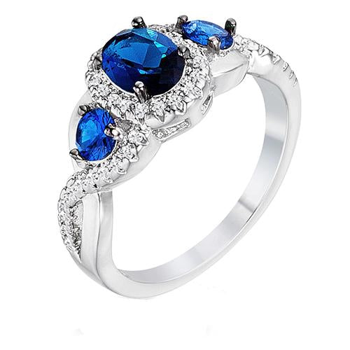 Bague de fiançailles en or et diamants Halo saphirs bleus 5 carats neuf - HarryChadEnt.FR