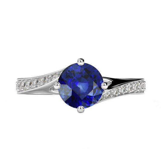 naturel round saphir 3carats bague angle de côté