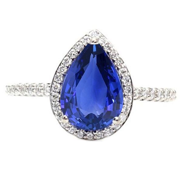 Bague de fiançailles en or et diamants sertis halo et saphir bleu 4 carats - HarryChadEnt.FR