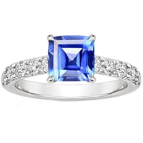 Bague de fiançailles en or pour femme sertie de griffes Asscher bleu saphir 2.75 carats - HarryChadEnt.FR