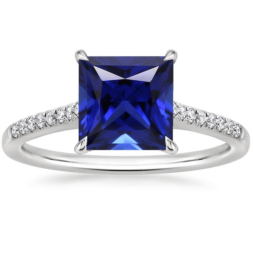 Bague de fiançailles en or princesse saphir bleu et diamant pour femme 5.50 carats - HarryChadEnt.FR