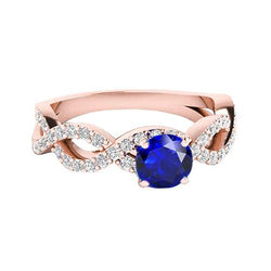 Bague de fiançailles en or rose avec diamants ronds et saphir de Ceylan 4.50 carats