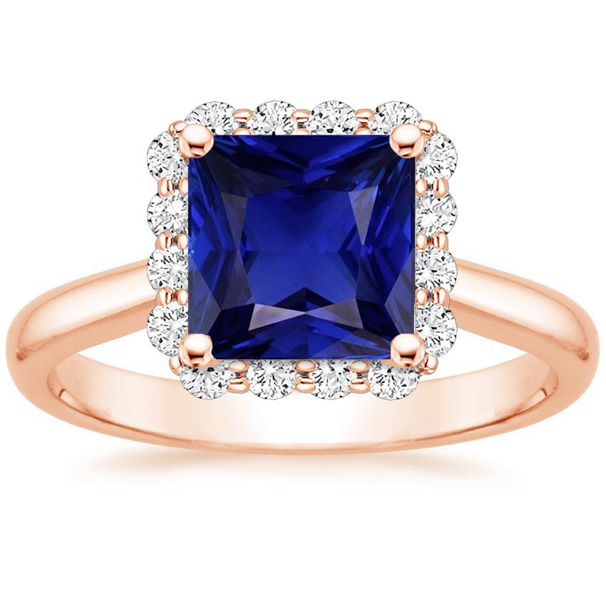 Bague de fiançailles en or rose avec halo de diamants et saphir de Ceylan 6 carats - HarryChadEnt.FR