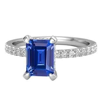 Bague de fiançailles en or saphir bleu émeraude et pavé de diamants 2.50 carats - HarryChadEnt.FR