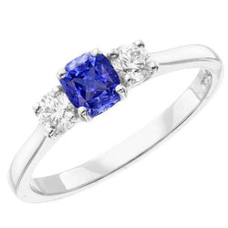 Bague de fiançailles en or trois pierres saphir radieux 2 carats diamants