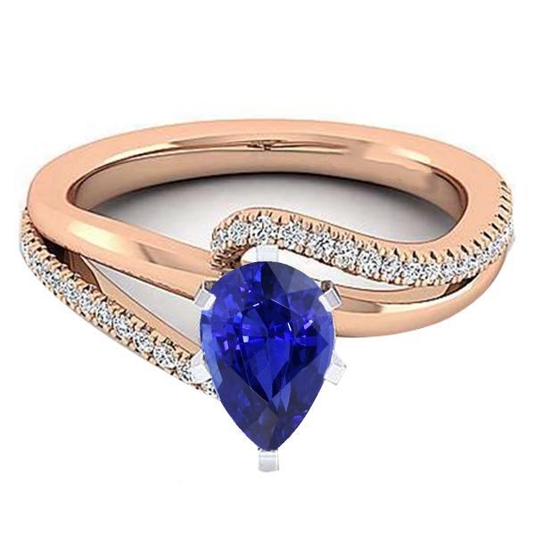 Bague de fiançailles en pierre précieuse saphir bleu deux tons 4.50 carats - HarryChadEnt.FR