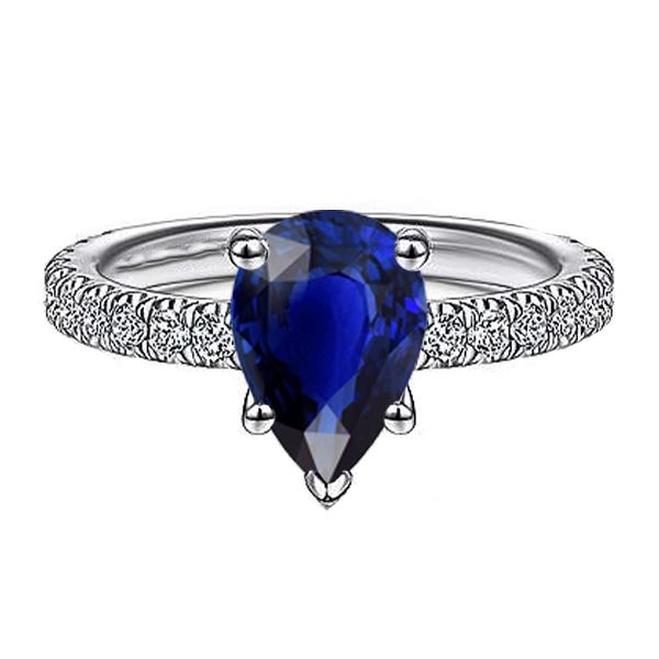 Bague de fiançailles en pierres précieuses Poire Ceylan Sapphire Pave Set 3.50 Carats - HarryChadEnt.FR