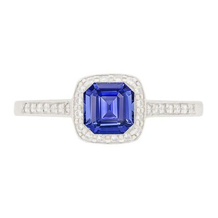Bague de fiançailles en saphir bleu Asscher avec halo de diamants ronds 1.75 carats - HarryChadEnt.FR