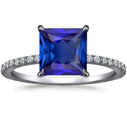 Bague de fiançailles en saphir bleu avec pavé de diamants 6 carats