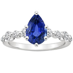 Bague de fiançailles en saphir bleu et diamants ronds avec accents 4.25 carats