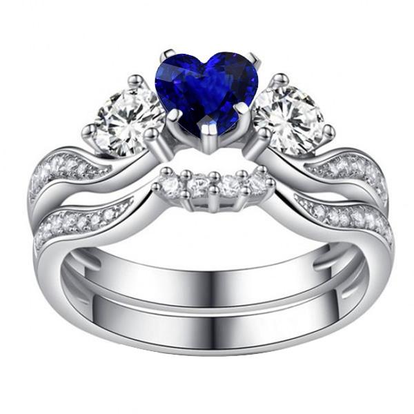 Bague de fiançailles en saphir bleu sertie d'un anneau de diamants en or 3 carats 14K - HarryChadEnt.FR