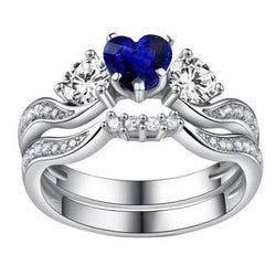 Bague de fiançailles en saphir bleu sertie d'un anneau de diamants en or 3 carats 14K
