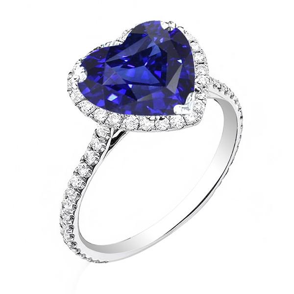 Bague de fiançailles en saphir de Ceylan avec cœur Halo. bijoux en diamant de 4.50 carats - HarryChadEnt.FR