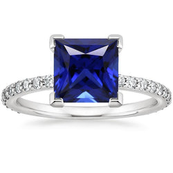Bague de fiançailles en saphir de Ceylan avec pavé de diamants 5.50 carats