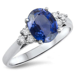 Bague de fiançailles en saphir de Ceylan taille ovale et diamants ronds 3.40 ct