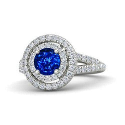 Bague de fiançailles en saphir du Sri Lanka et diamants de 4.25 carats en or 14k