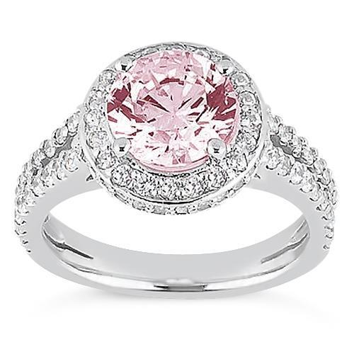 Bague de fiançailles en saphir rose avec halo de 2.91 carats et accents - HarryChadEnt.FR