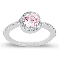 Bague de fiançailles en saphir rose de 1.35 ct et diamants ronds. pierre précieuse WG 14K
