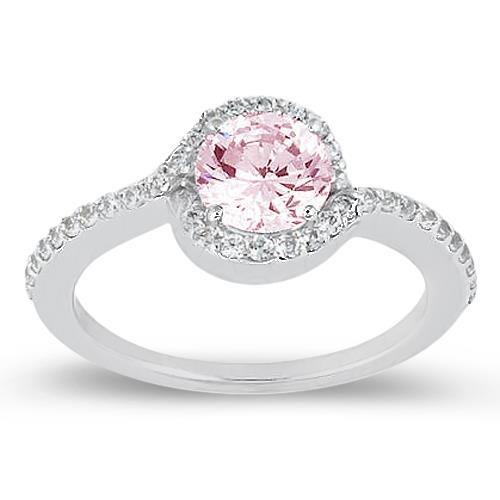 Bague de fiançailles en saphir rose de 1.35 ct et diamants ronds. pierre précieuse WG 14K - HarryChadEnt.FR