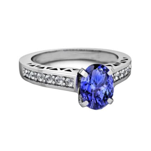 Bague de fiançailles en tanzanite et diamants 3.25 carats en or blanc 14 carats - HarryChadEnt.FR