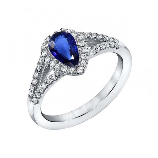 Bague de fiançailles halo bleu saphir diamants tige fendue 3.50 carats - HarryChadEnt.FR