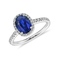 Bague de fiançailles halo bleu saphir et diamants en or 2.25 carats 14K