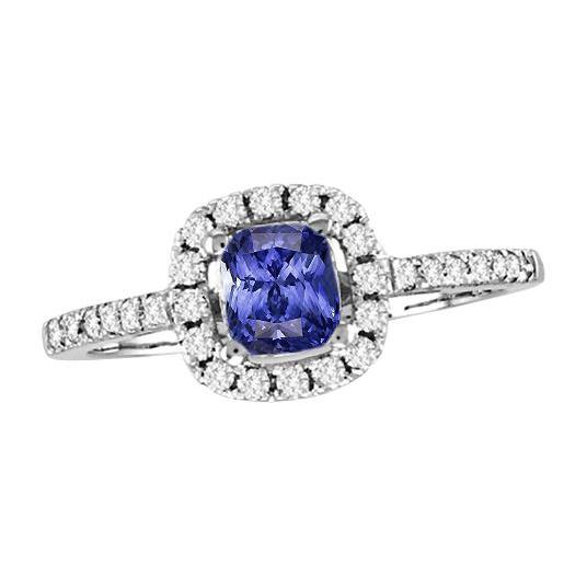 Bague de fiançailles halo coussin saphir 2.50 carats diamant or 14 carats - HarryChadEnt.FR