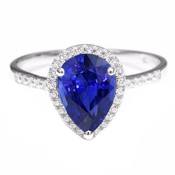 Bague de fiançailles halo de diamants Saphir de Ceylan 3.75 carats avec accents